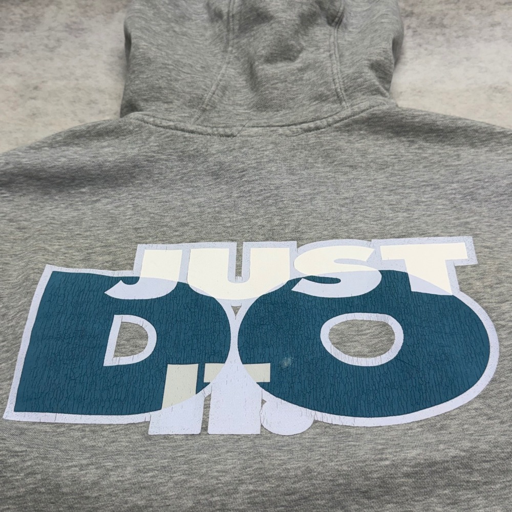 Nike Just Do It Graphic Pullover Mens Large Gray Hoodie Y2K Skater Streetwear - Picture 4 of 10